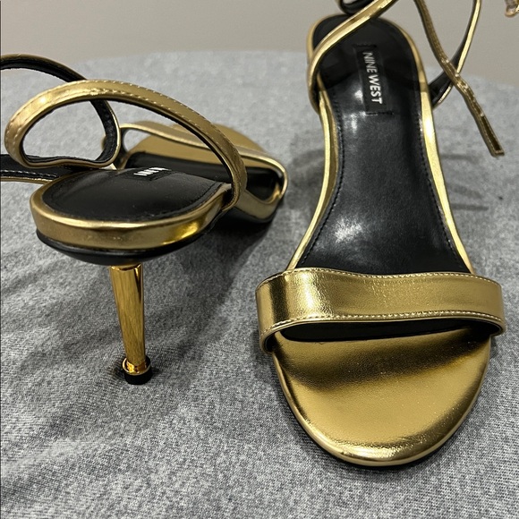 Nine West Metallic Gold Strappy Heels - Picture 2 of 4